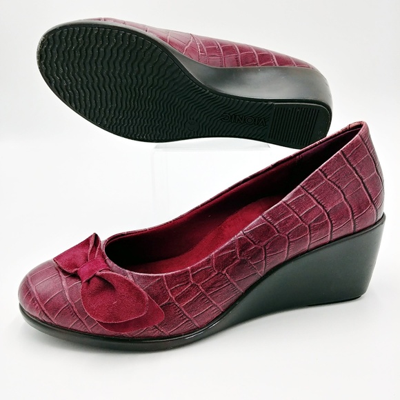 Vionic Shoes - Vionic Lena Burgundy Wedge Leather Slip On